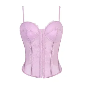 Vrouwen paarse kant korset top mesh baleinen bustier sexy lingerie ondergoed kleding