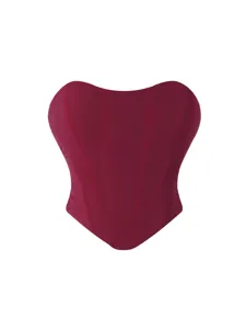 Wine red mesh strapless corset bustier top women sexy shaping structured lingerie