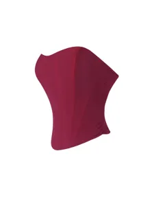 Burgundy mesh strapless corset top, breathable elastic bustier shapewear for women.
