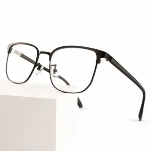 Vintage Half Frame Optical Glasses Men Anti Blue Light Metal Frame Fashion Retro Eyewear Clear Lens Prescription Glasses