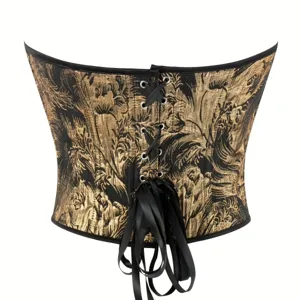 Women retro print back lace-up corset bustier shapewear in black gold for vintage outfit