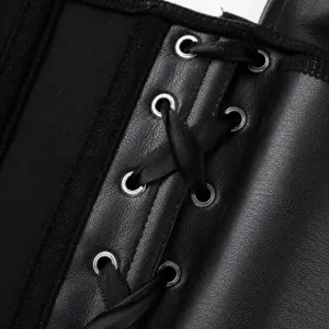 Black women's faux leather lace up corset top gothic bustier shaping vest streetwear.