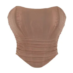 Women strapless mesh ruched bustier top sexy slim fit corset streetwear clothing