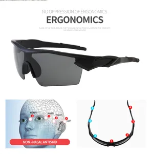 Vue detaillee de lunettes de soleil de sport montrant des points de pression ergonomiques.