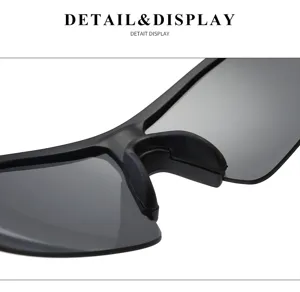 Vue détaillée de lunettes de soleil sport pour homme avec verres anti UV et pont.