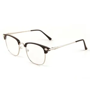 Retro browline anti-blue light reading glasses frame for men, stylish half-rim optical style.