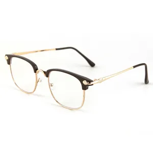 Retro half-frame anti-blue light reading glasses for men with stylish black gold design.