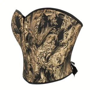 Women vintage black gold brocade corset lace up waist training bustier gothic top