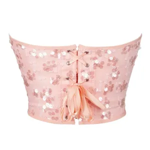 Rosa Pailletten Korsett Top Trägerlose Bustier Sexy Partybekleidung Ansicht Hauptbild