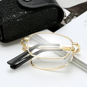 Draagbare Opvouwbare Leesbril Dames Heren Blauwlichtfilter Progressieve Multifocale Metalen Montuur Met Etui