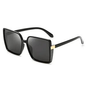 Lunettes de soleil carrées oversize mode polarisées femme vintage UV400 noir chic