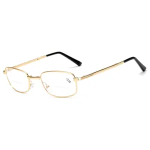Gouden opvouwbare leesbril voor heren en dames draagbare bifocale leesbril met glazen.