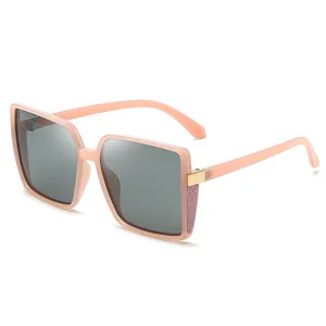 Lunettes de soleil carrées roses pour femmes, rétro grand format protection UV polarisées.