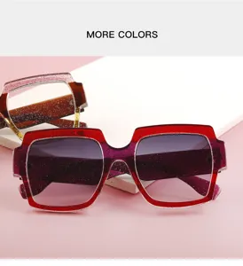 Lunettes de soleil rétro carrées à paillettes pour femmes et hommes avec verres tendance.