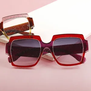 Lunettes de soleil carrees oversize pour femmes et hommes, style retro a paillettes.