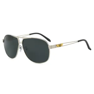 Men's metal polarized aviator sunglasses silver frame black temple driver eyewear