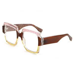 Lunettes carrées épaisses à paillettes, monture tendance multicolore pour la mode.