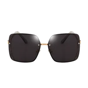 Women oversized square sunglasses with geometric lattice side pattern UV protection eyewear
