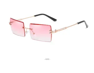 Lunettes de soleil sans monture dégradé femme verres taillés métal mode vue de profil
