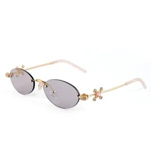 Fashion rimless oval metal sunglasses for women, chic vintage streetwear sun eyewear styles.