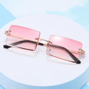 Lunettes de soleil sans monture dégradé femme verres roses carrés monture métal tendance