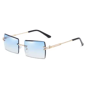 Lunettes de soleil sans monture dégradé bleu femme métal élégantes mode streetwear chic