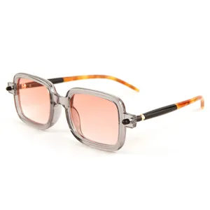 Vintage square frame sunglasses with gradient pink lenses and stylish tortoiseshell temples