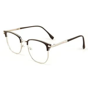 Retro half-montuur brillen voor heren met blauwlicht filter en heldere optische monturen.