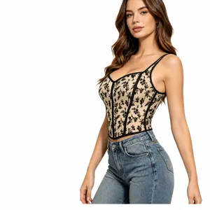 Women's Sexy Floral Corset Top Bustier Vintage Palace Style Strapless Fishbone Shaping Vest Slim Fit Underwear