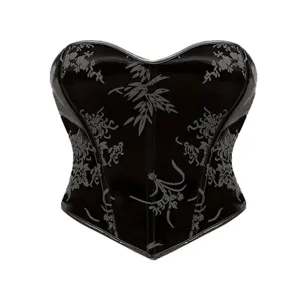 Women Gothic PU Leather Corset Top Vintage Floral Print Lace-Up Bustier Fishbone Shapewear Sexy Party Clubwear