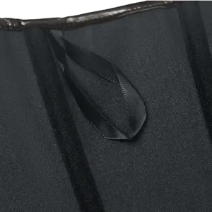 Close-up detail of black shapewear waist trainer fabric and stitching workmanship.
