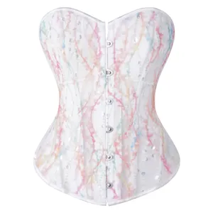 Haut Corset Sexy en Maille Transparente Broderie de Paillettes Femmes Sans Manches Sans Bretelles Bustier Soirée Club