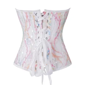 Elégant corset transparent sexy à sequins avec beau laçage au dos bustier vue détail