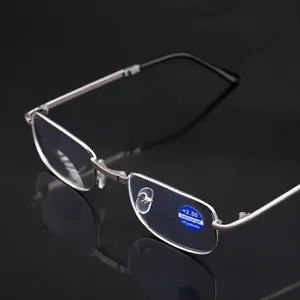 Occhiali da Lettura Pieghevoli Uomo Donna Anti Luce Blu Montatura in Metallo Quadrato Ottico Occhiali Portatili con Custodia