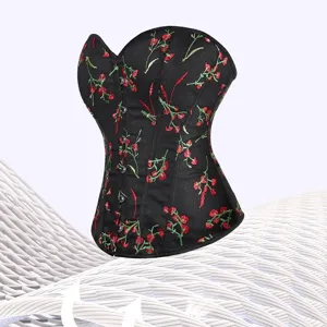 Haut Corset Sexy Noir Broderie Florale pour Femmes Support en Baleines Bustier Vintage Gothique Crop Top Fête Clubwear