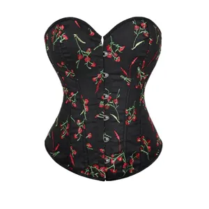 Top corset noir brodé de fleurs pour femme bustier vintage élégant pour modeler le corps