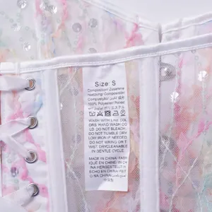 Femme sexy haut de corset bustier à sequins transparents vue détaillée en polyester.