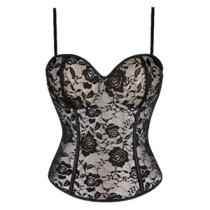Top corset en dentelle noire bustier floral sexy bretelles spaghetti gainante lingeries