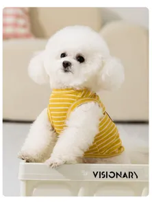 Summer striped pet vest for small dogs and cats, breathable cute yellow sleeveless pet apparel.