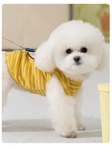 Cute striped pet vest for small dogs and cats, featuring a cartoon bear design for summer.