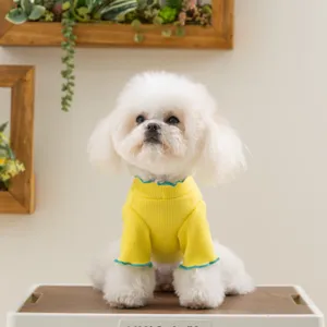 Leuke huisdier hond gele geribbelde trui voor katten dunne kleding met airconditioning