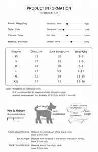Detaillierte Größentabelle und Messanleitung für Hundewesten zur optimalen Passform.
