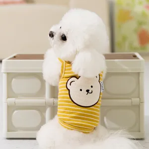 Summer Striped Cartoon Bear Pet Vest Breathable Cotton Puppy Dog Clothes Small Dogs Cats Apparel