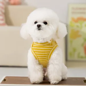 Cute yellow striped dog vest for small dogs and cats, breathable summer pet apparel.