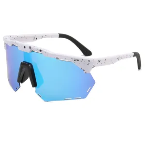 Polarized sports cycling sunglasses for men and women with big colorful reflective lenses.