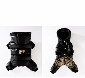 Warme Haustier Daunenjacke vierbeinig Welpenkleidung schwarz gold gepolstert Hundebekleidung