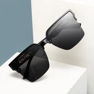 Lunettes de soleil polarisées carrées demi-monture tendance hommes femmes protection UV.