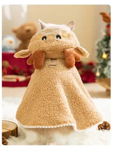 Cozy winter pet reindeer cape for cats and small dogs, warm fleece costume with cute antlers.