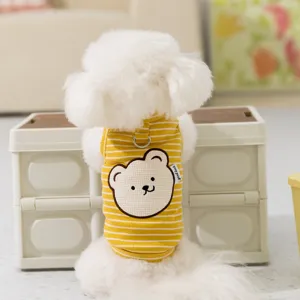 Cute dog vest summer thin striped pet clothes with bear design for small dogs and cats