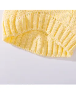 Gele huisdier trui gebreide zoom detail, zachte winter warme huisdier kleding close-up.